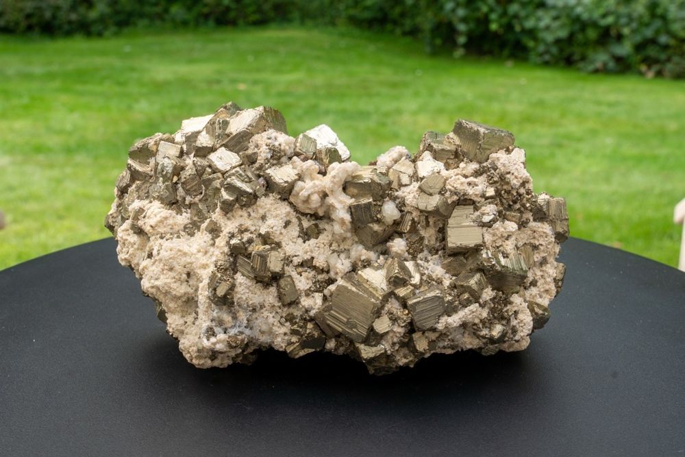 Pyrite cube cluster on a white quartz matrix, 6.64 pounds